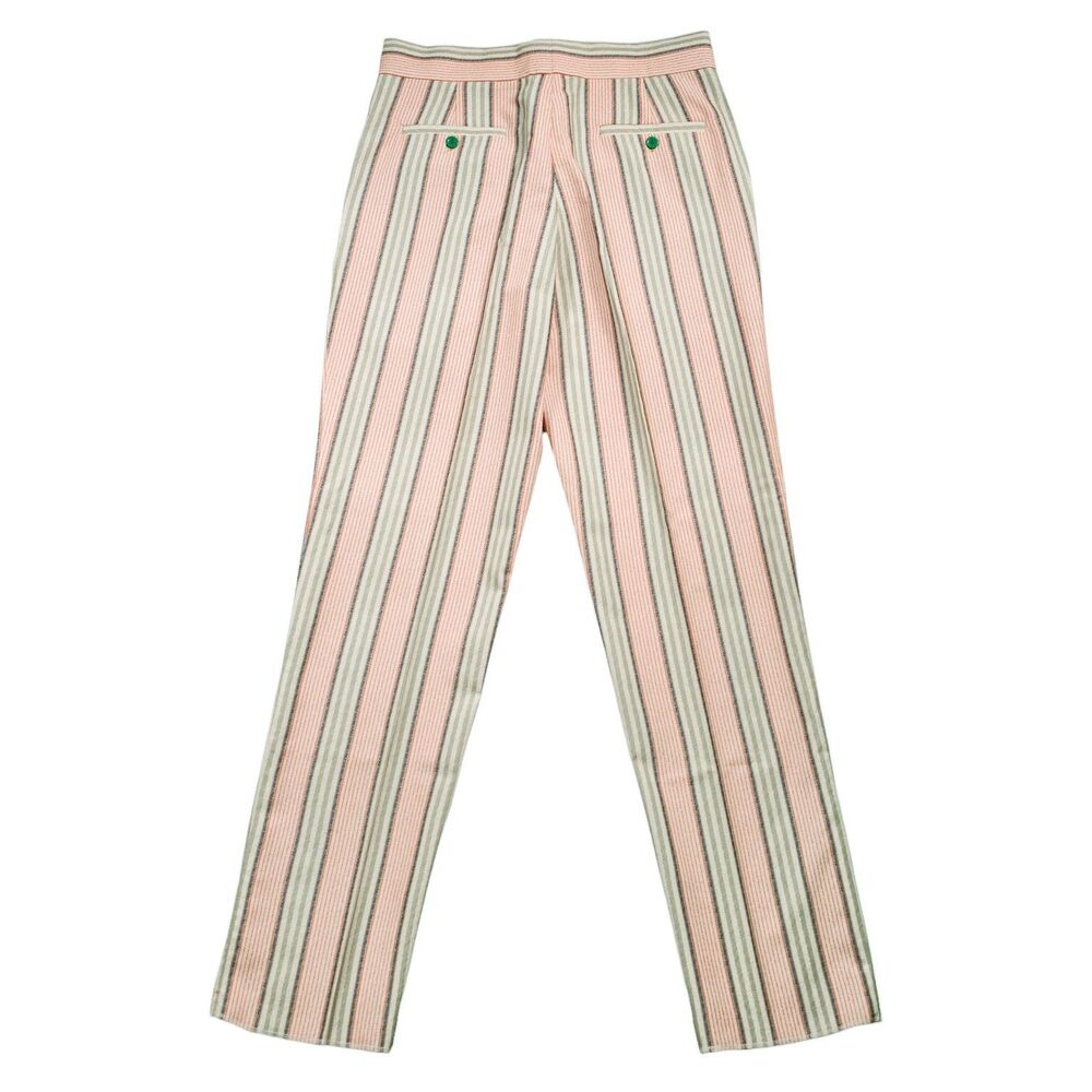Mens 32 Gurkha Pants Orange Green Striped Cotton High Waist Flat Front Trousers - Picture 6 of 7